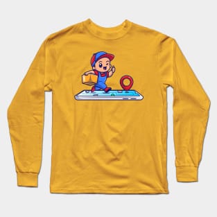 Cute Courier Delivery Online Package Cartoon Long Sleeve T-Shirt